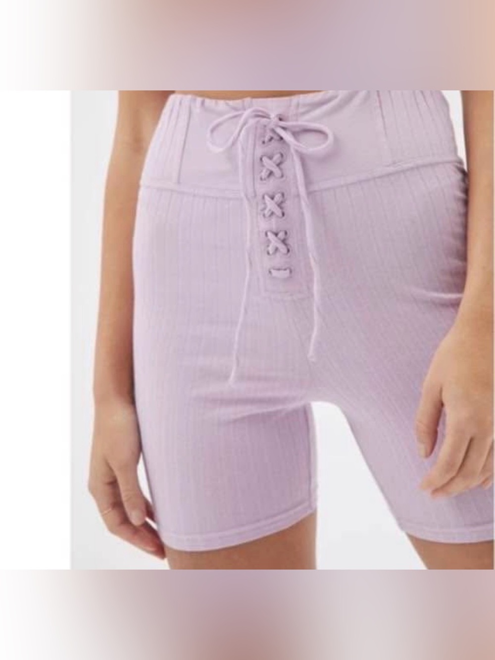 Urban Outfitters Lilac cotton Ribbed Lace-Up High-Rise Bike Shorts